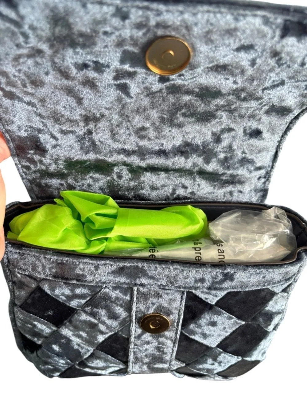 Sam Edelman Quilted Navy Velvet Satchel with Crystal Buckle